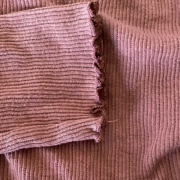 American Eagle Outfitters Rust Button-Front Ribbed Long Sleeve Top - Picture 4 of 5